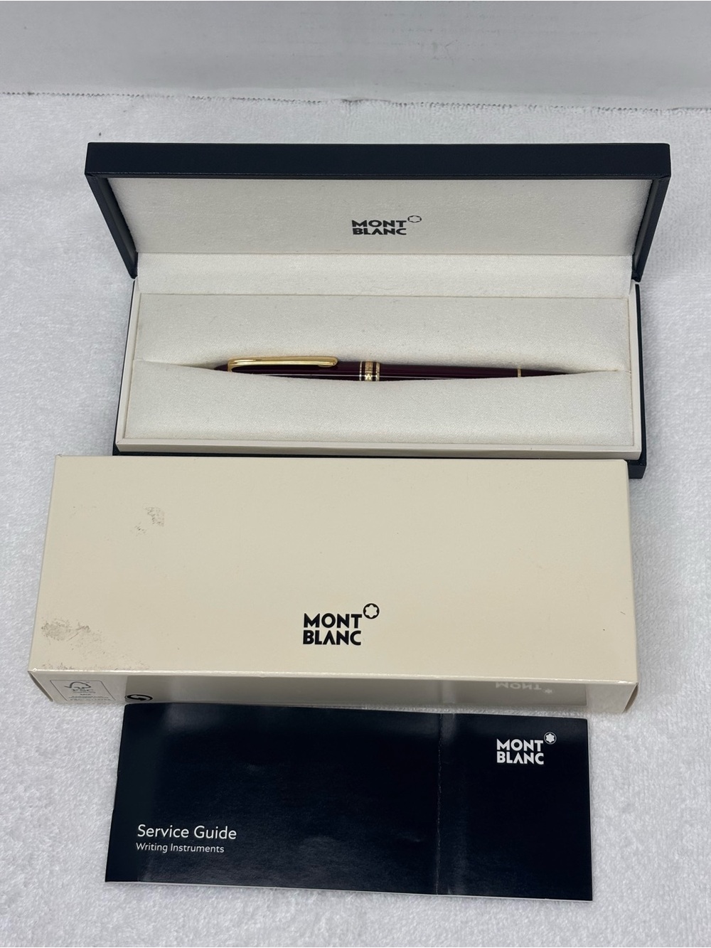 Montblanc Burgundy and Gold Ballpoint Pen with Presentation Box